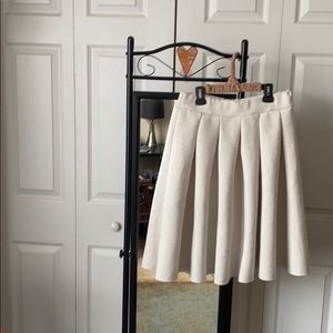 Cream w/ speckled brown/tan, pleated, A-line skirt